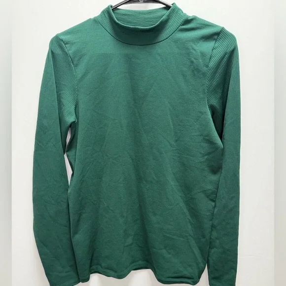 EUC Athleta Ribbed Long Sleeve Mock Neck Top | Emerald Green Size Large - Picture 1 of 5